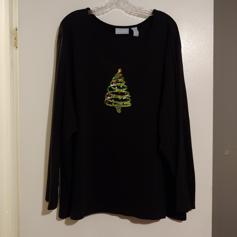 Liz & Me plus holiday top Christmas Tree EUC